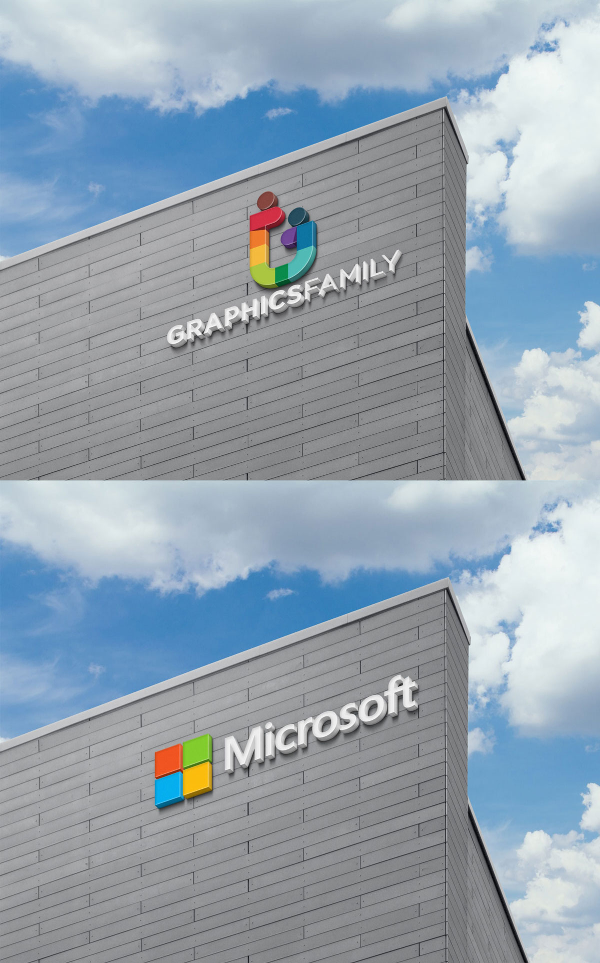This is a 3d facade for corporate branding and you can change the logo design on building easily. Free 3d Sign On Building Facade Wall Logo Mock Up Ê